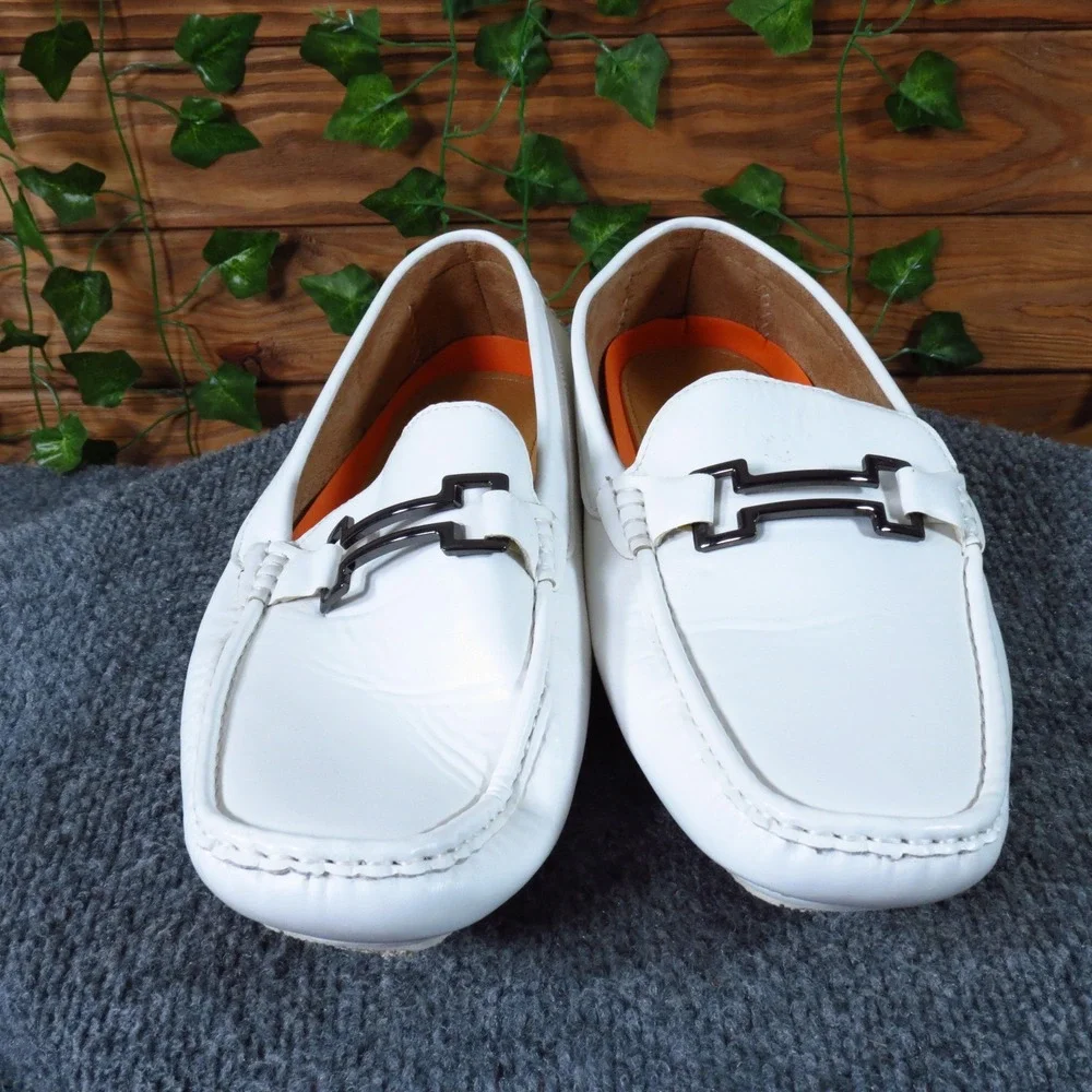Jousen AMY801 Men Driving Moccasin Loafers Size 11 Casual Walking‎ White Leather